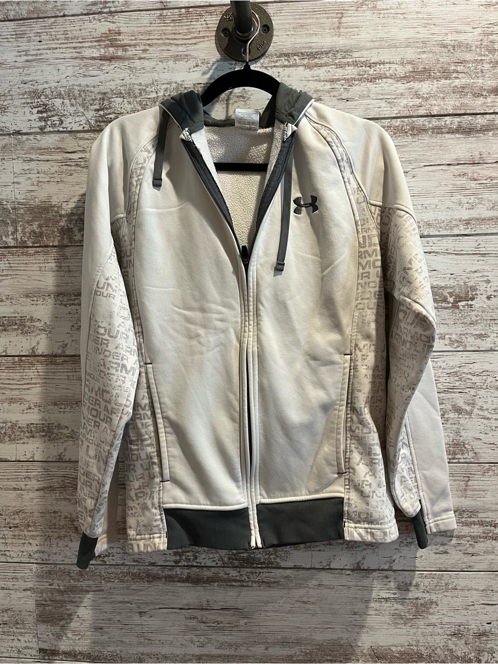 Under Armour Gray and White Full-Zip Hoodie